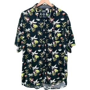 Super‎ Massive Mens Tropical Pink Flamingo Button Up Tee Size Large Beach Casual